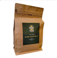 Load image into Gallery viewer, Pure Gold No. 2 light roast coffee bag with green label on a white background