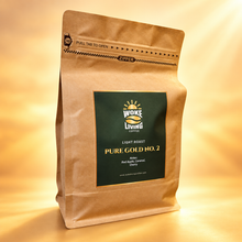Load image into Gallery viewer, Pure Gold No. 2 light roast Woke Living Coffee bag on a premium morning glow background